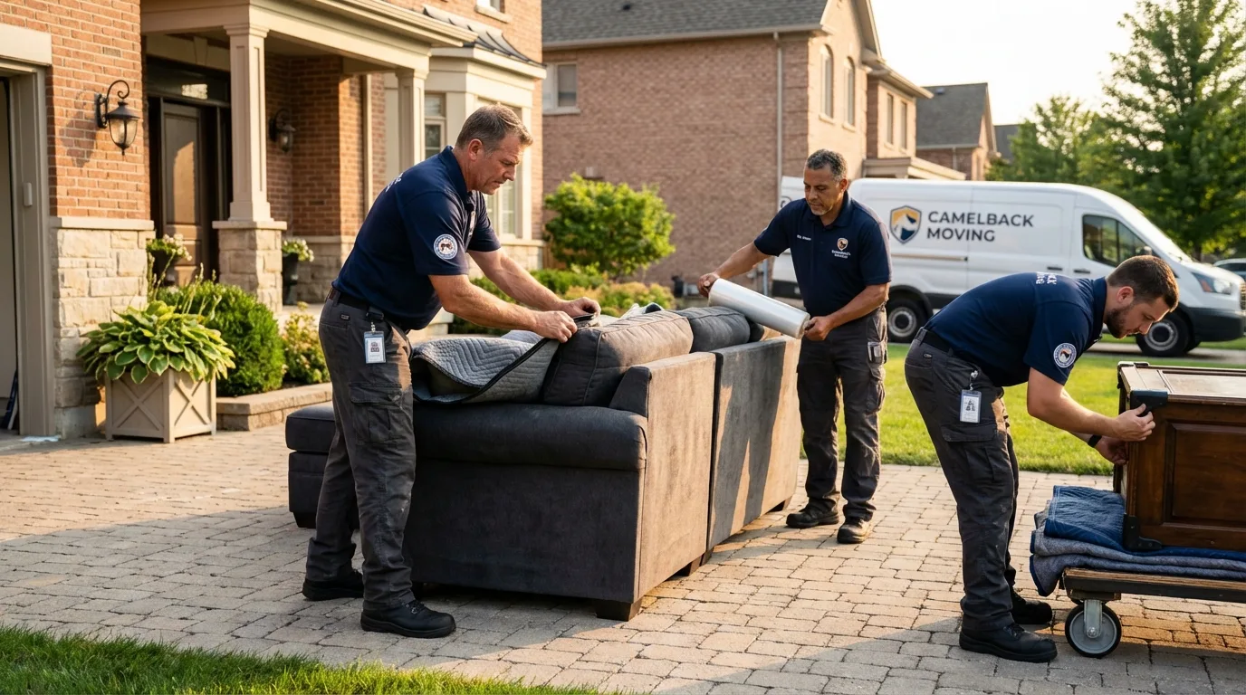 Large estate moving crew wrapping furniture in Perryman, MD